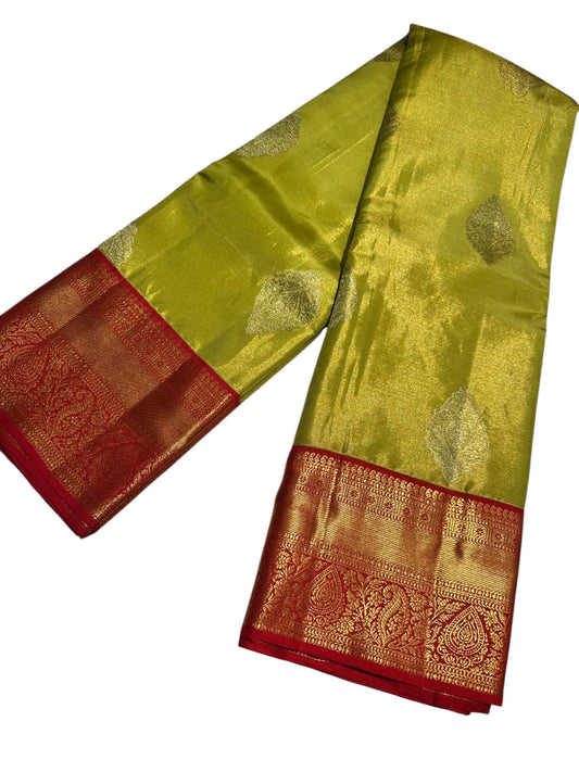Southloom Pure Handloom Bridal Kanchipuram Brocade Silk Saree (Green & Red) SL623