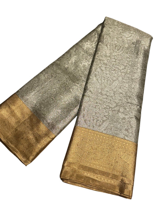 Southloom Pure Handloom Bridal Kanchipuram Brocade Silk Saree (Golden) SL623