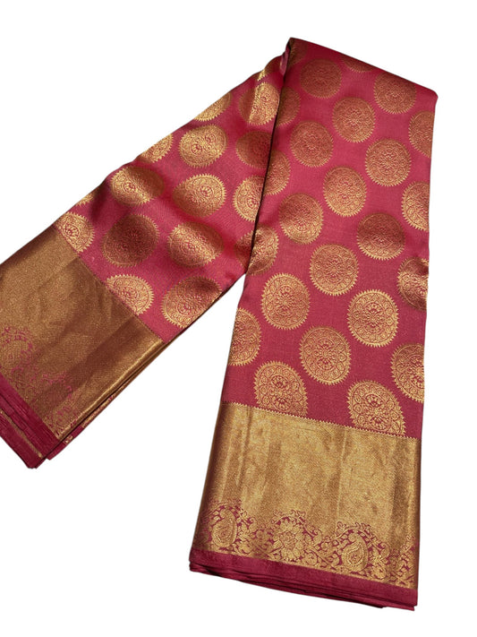 Southloom Pure Handloom Bridal Kanchipuram Brocade Silk Saree (Peach) SL623