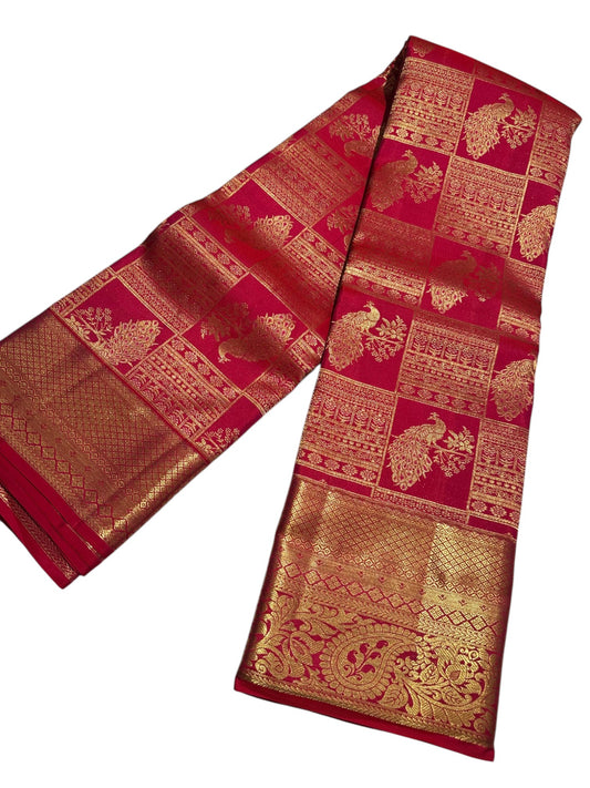Southloom Pure Handloom Bridal Kanchipuram Brocade Silk Saree (Red) SL623