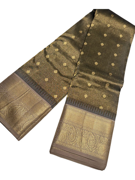 Southloom Pure Handloom Bridal Kanchipuram Tissue Brocade Silk Saree (Green & Beige) SL623