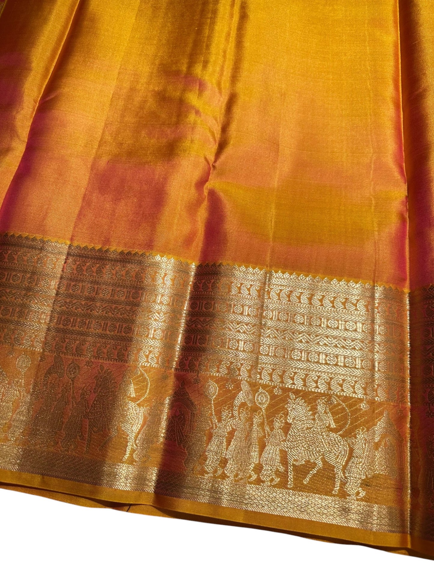 Southloom Pure Handloom Bridal Kanchipuram Brocade Silk Saree (Orange & Pink) SL623