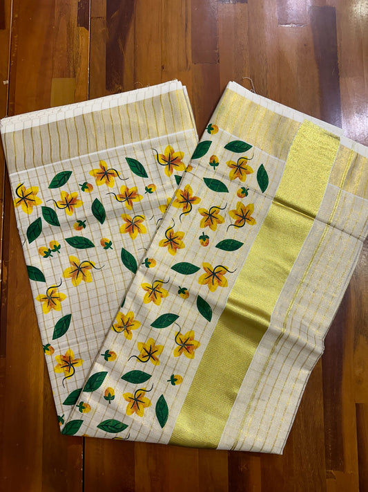 Southloom Tissue Floral Kanikonna Work Saree with Woven Checks Across Body
