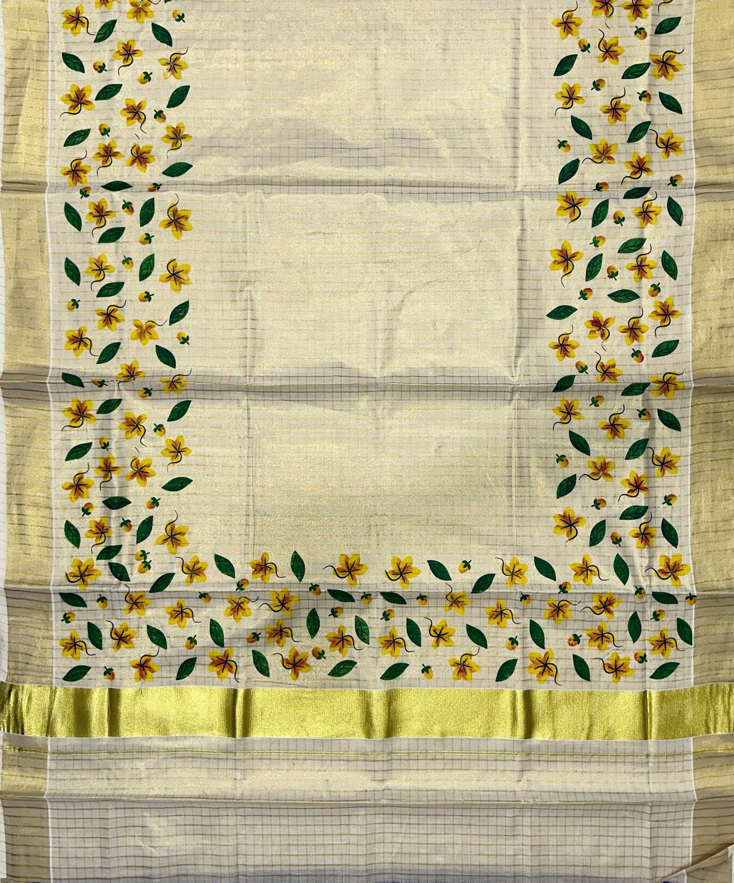 Southloom Tissue Floral Kanikonna Work Saree with Woven Checks Across Body
