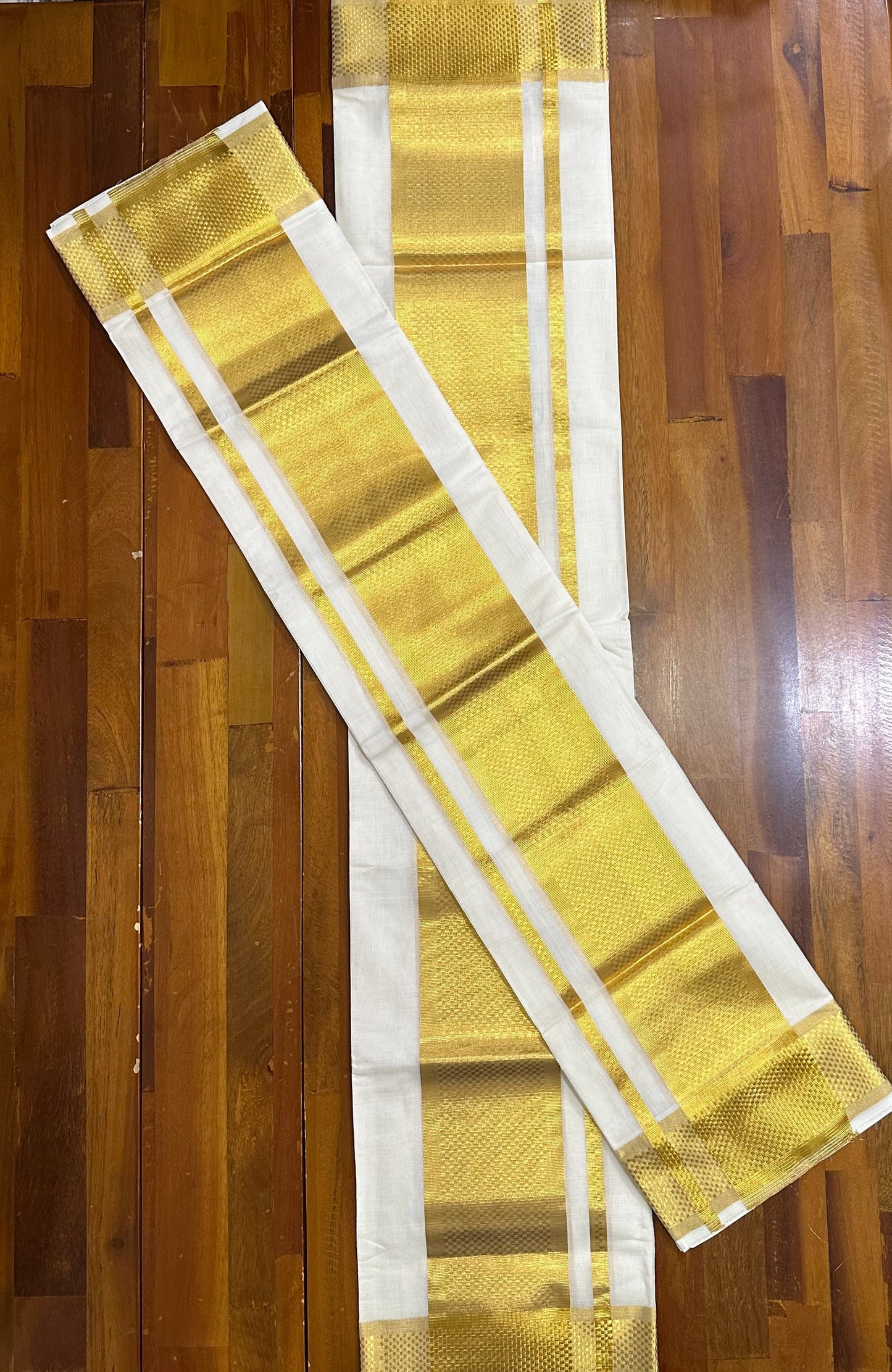 Southloom Premium Handloom Kasavu Set Mundu with Micro Paa Neythu Kara and Border (2.80 M Extra Length)