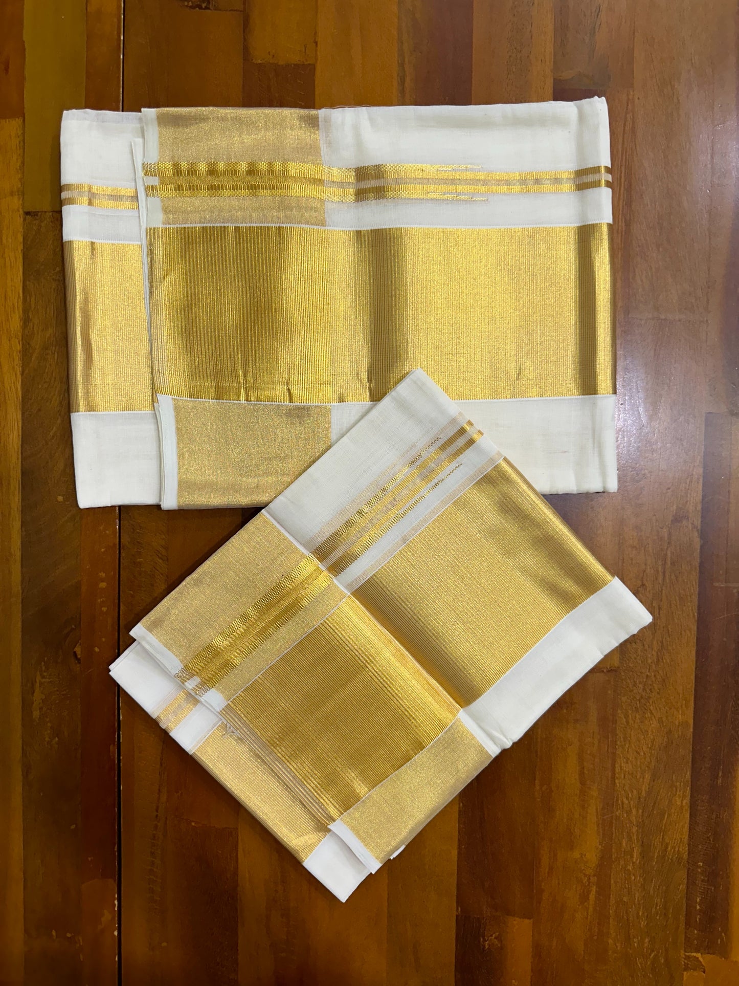 Southloom Premium Handloom Kasavu Set Mundu with 4 Inch Kara and Border