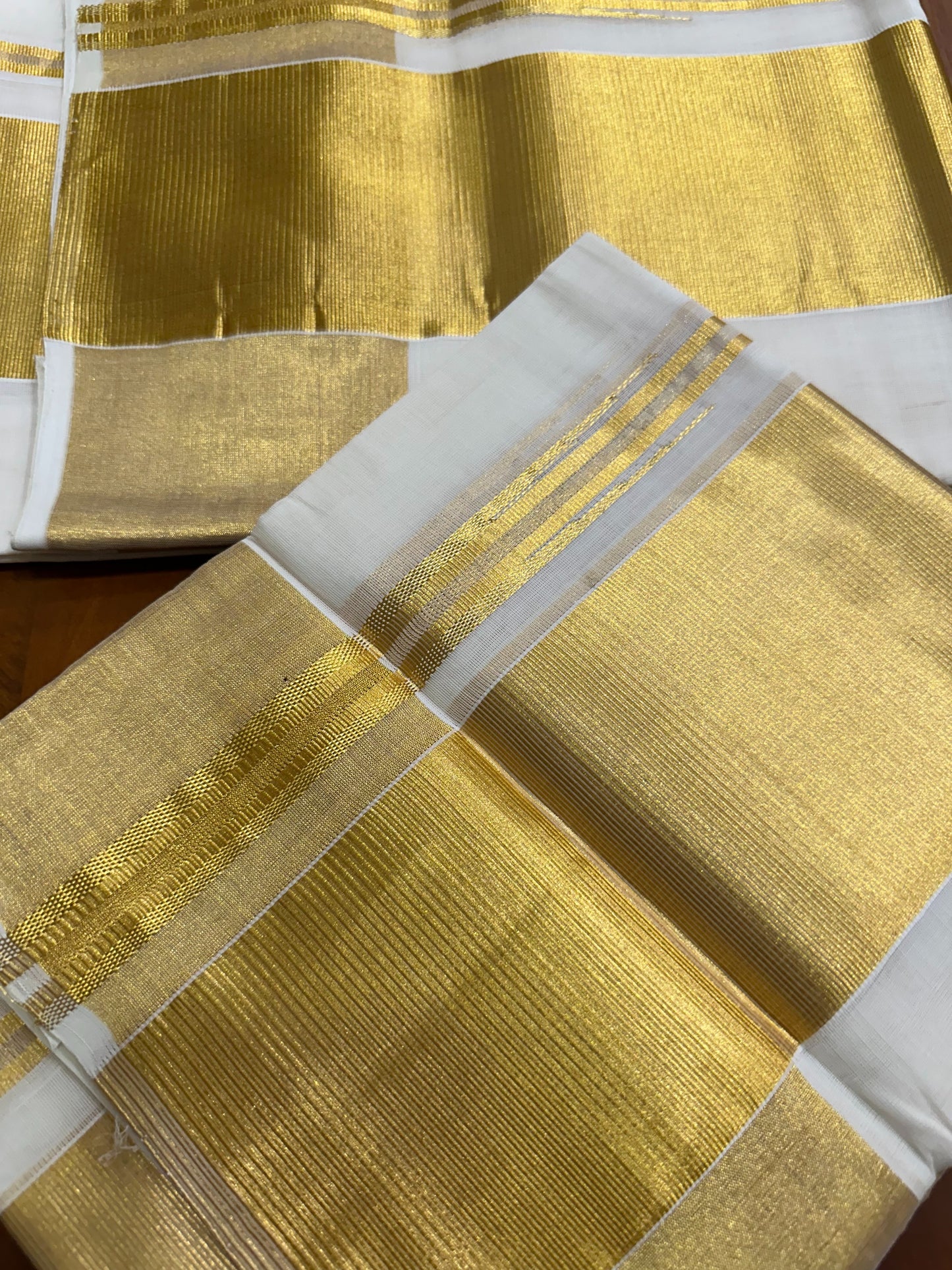 Southloom Premium Handloom Kasavu Set Mundu with 4 Inch Kara and Border