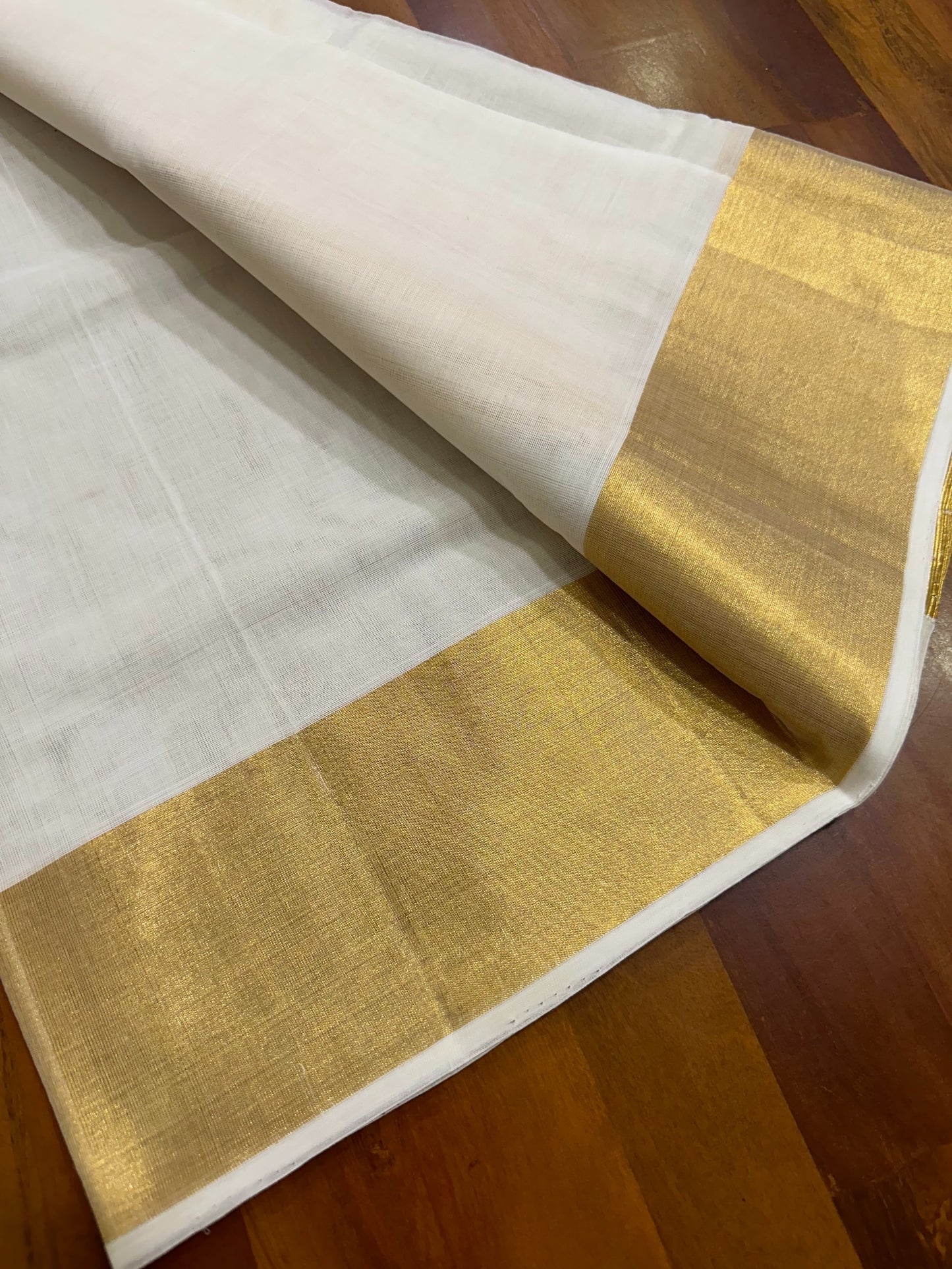 Southloom Premium Handloom Kasavu Set Mundu with 4 Inch Kara and Border