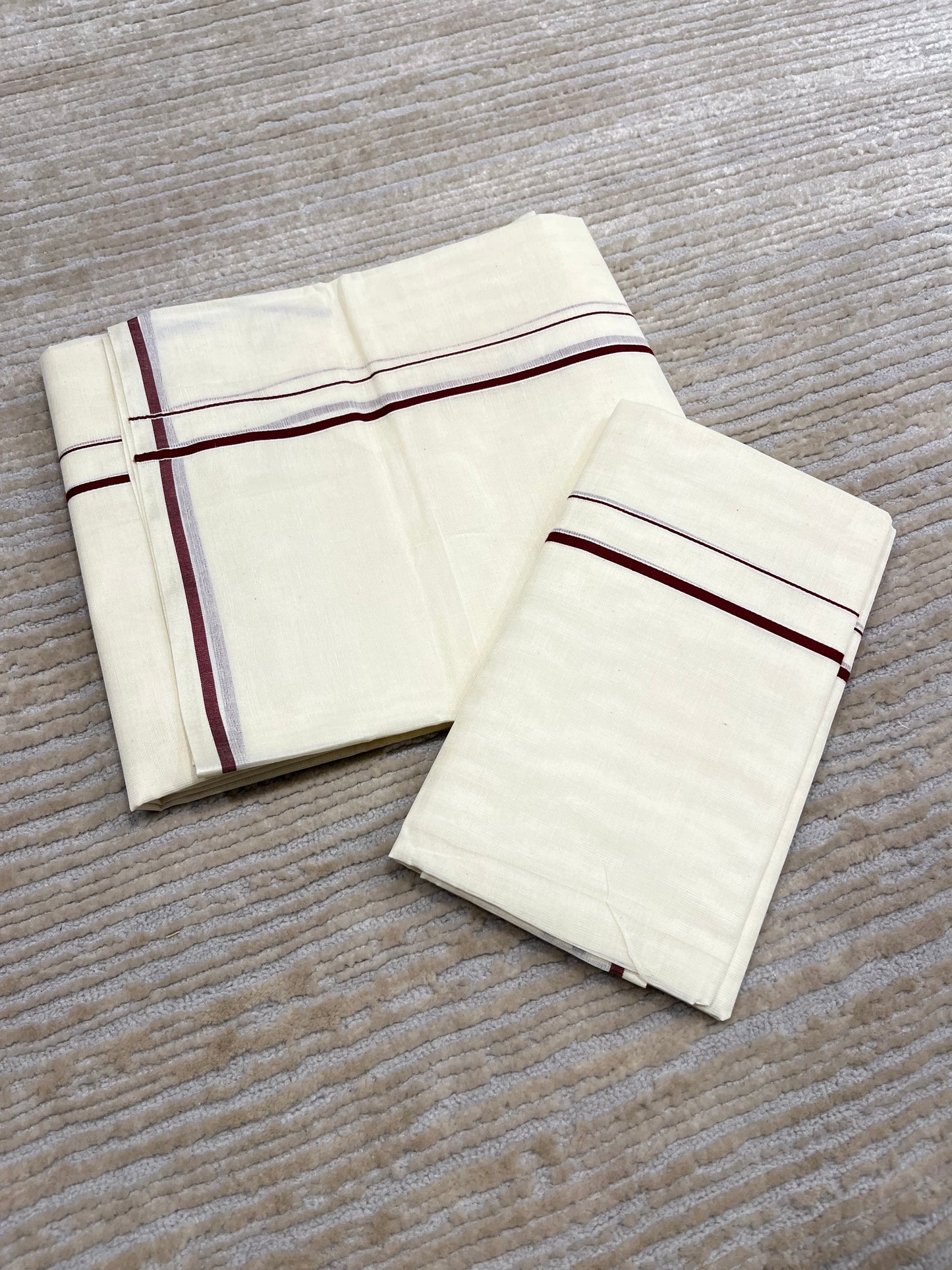 Kerala Cotton Mundum Neriyathum Single (Set Mundu) with Brown Puliyilakkara (Onam Set Mundu 2025)