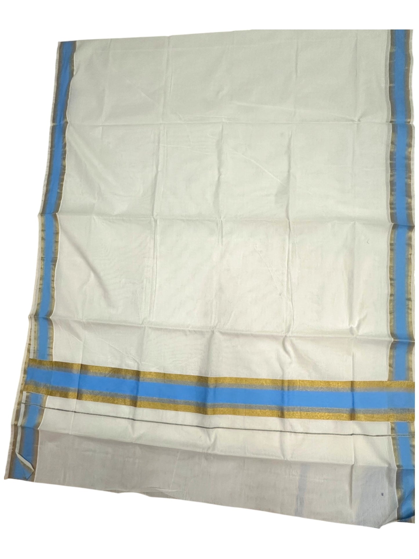 Kerala Cotton Kasavu Saree With Blue Borders SL446