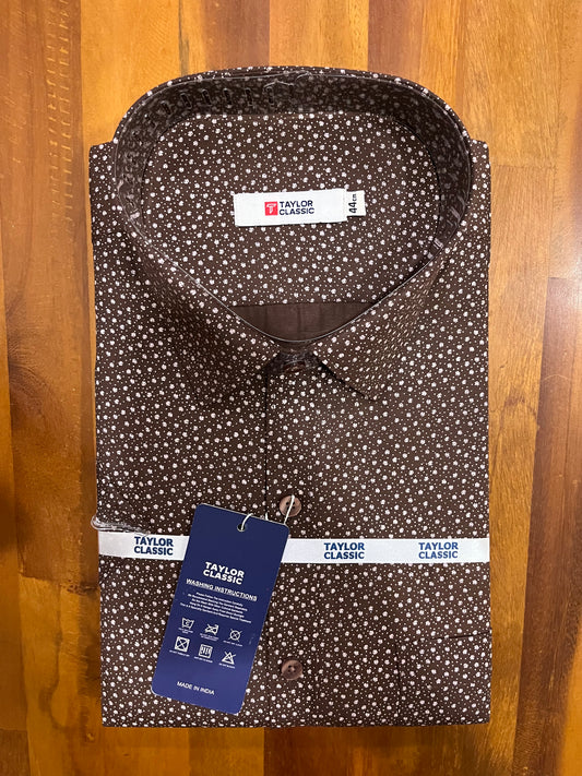 Pure Cotton Brown Printed Shirt (44 HS)