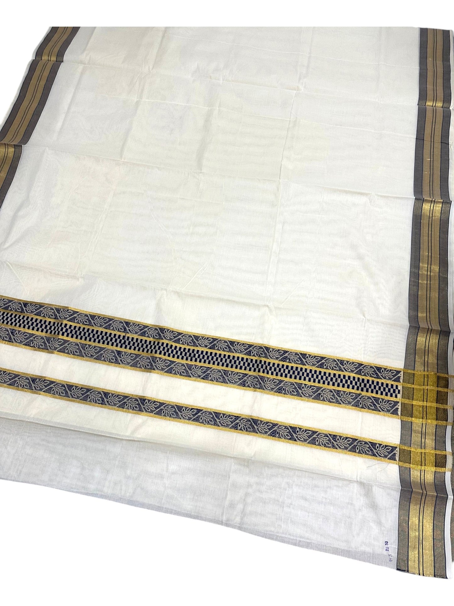 Southloom Kerala Cotton Saree with Blue Woven Work on Pallu SL639