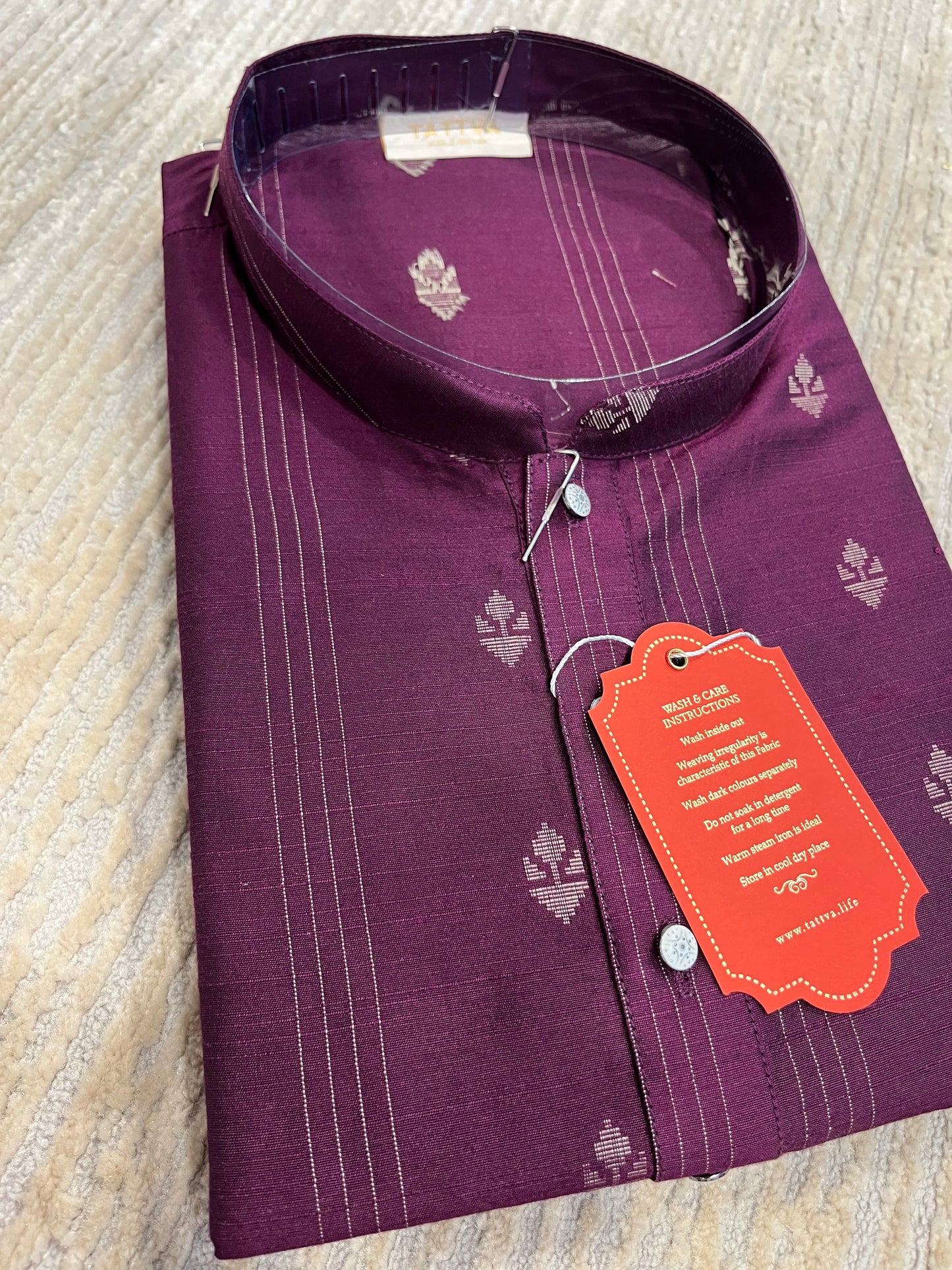 Southloom Semi Silk Short Kurta for Men in Purple Colour