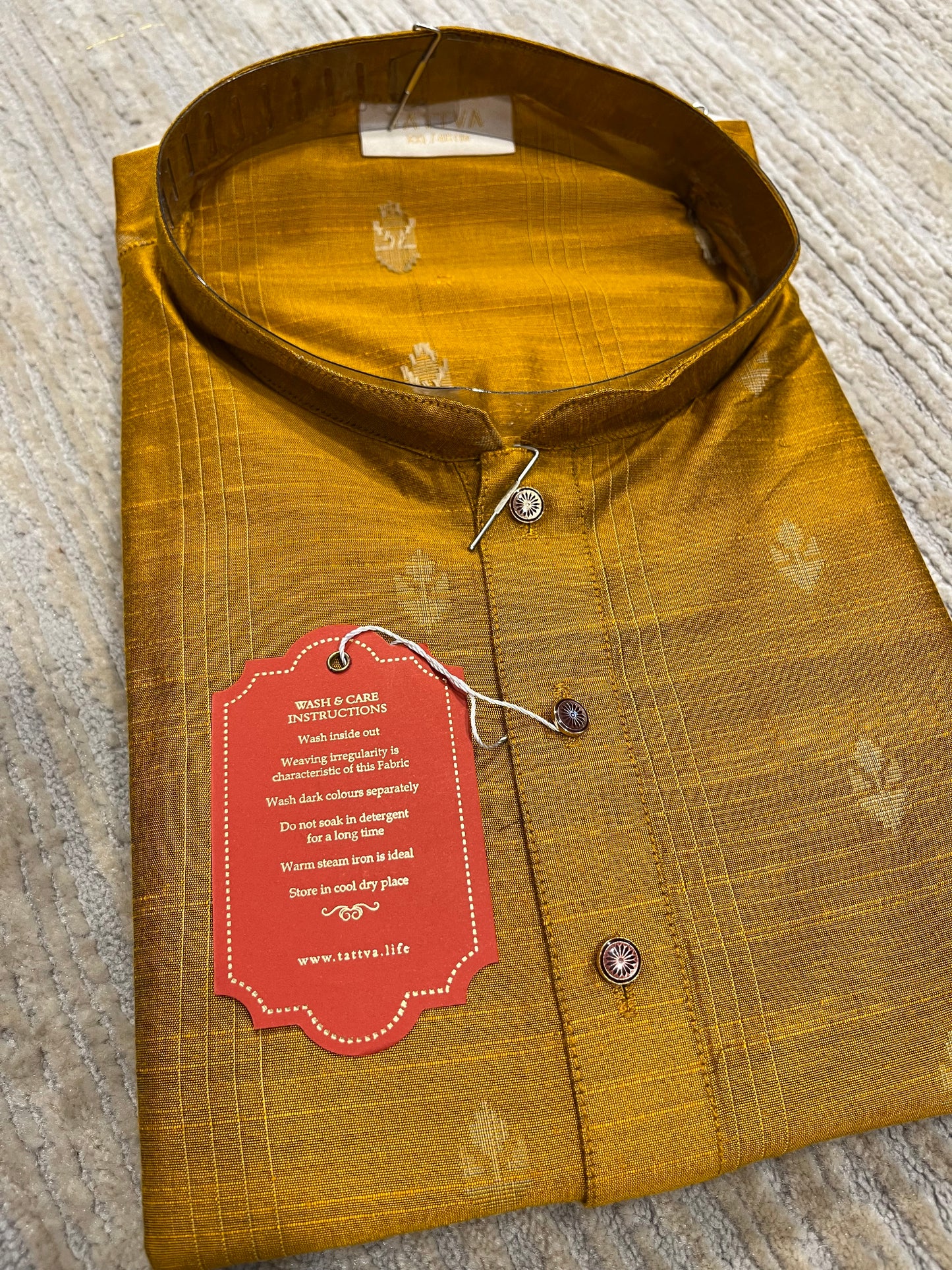 Southloom Semi Silk Short Kurta for Men in Yellow Colour