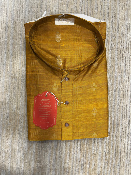 Southloom Semi Silk Short Kurta for Men in Yellow Colour
