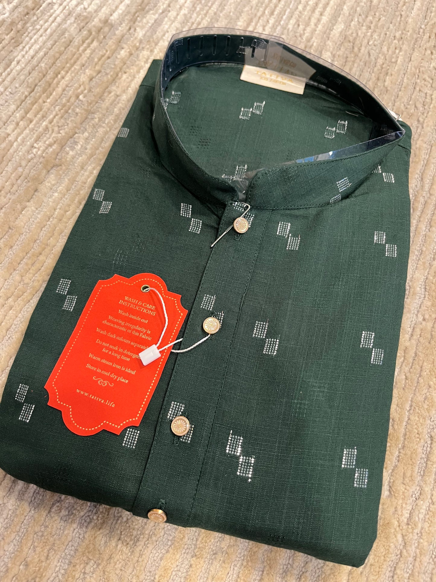 Southloom Semi Silk Short Kurta for Men in Green Colour