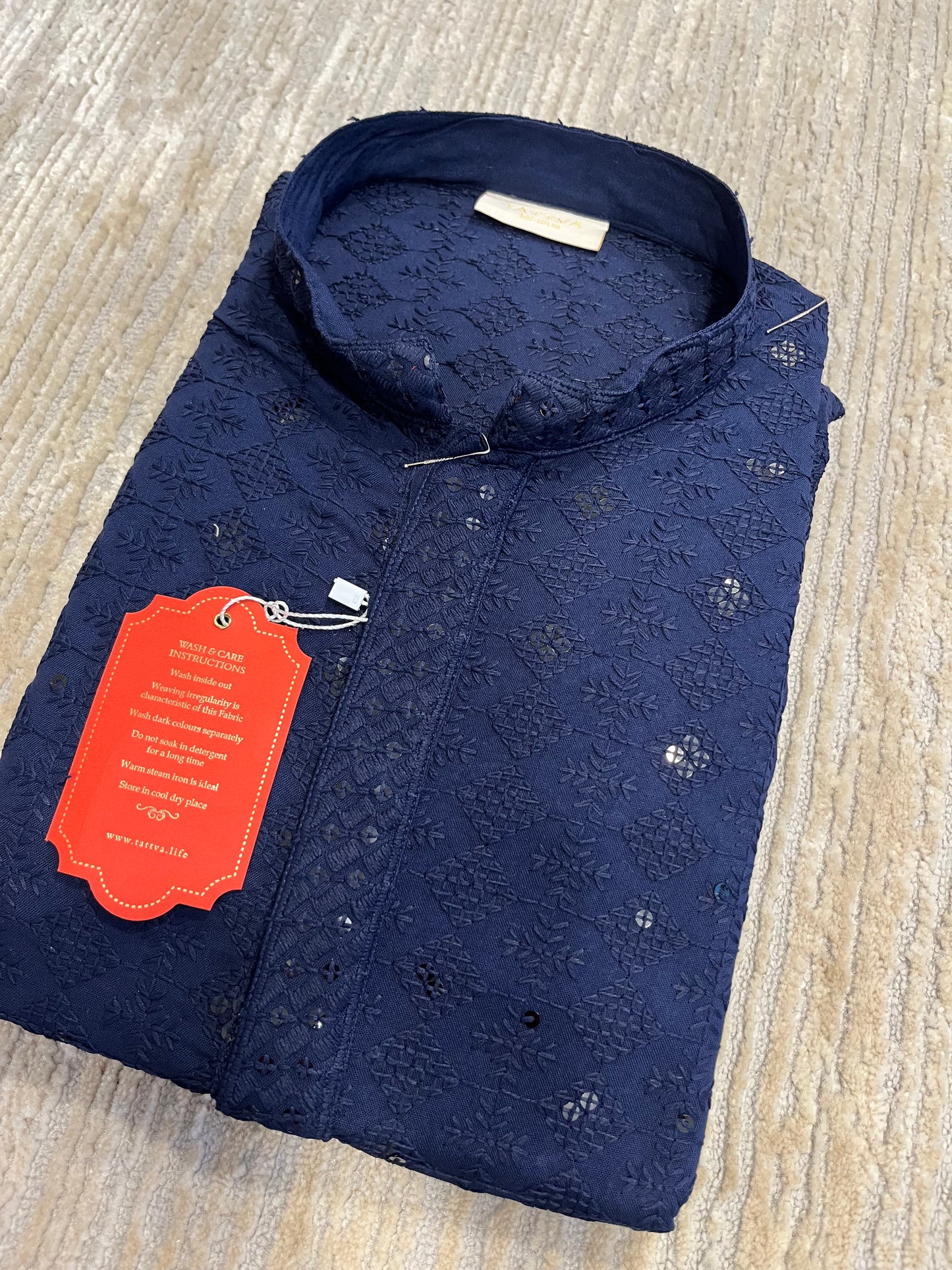 Southloom Chikankari Short Kurta for Men in Blue Colour