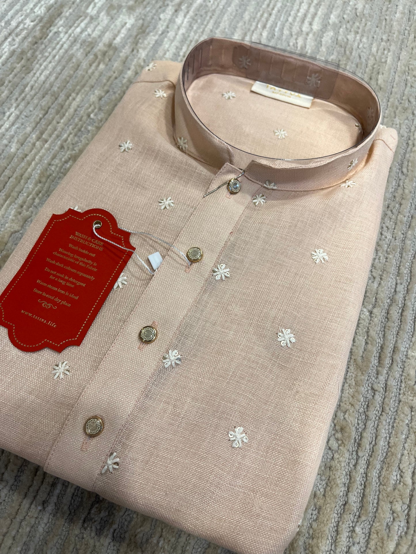Southloom Semi Silk Short Kurta for Men in Peach Colour