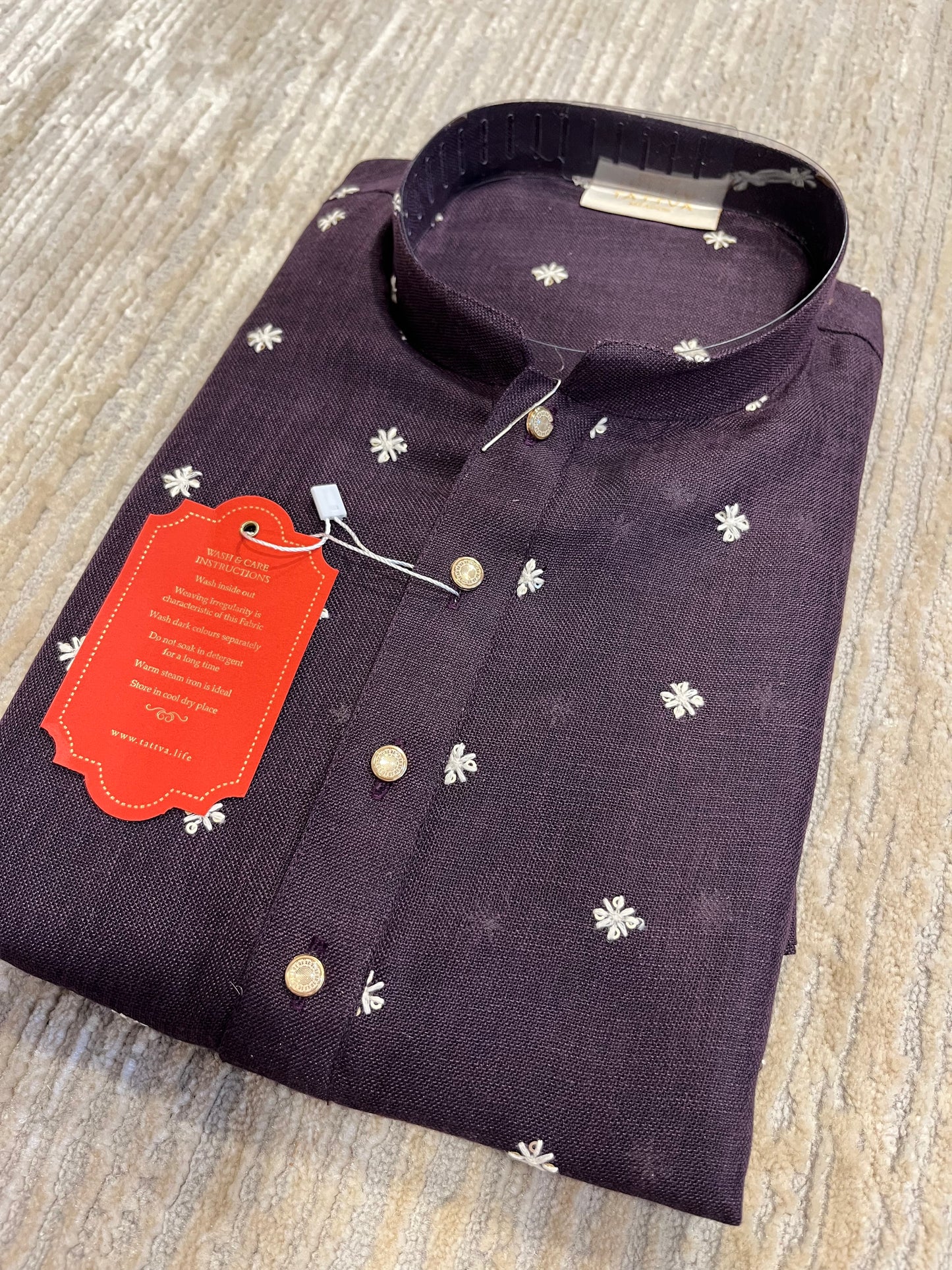 Southloom Semi Silk Short Kurta for Men in Violet Colour