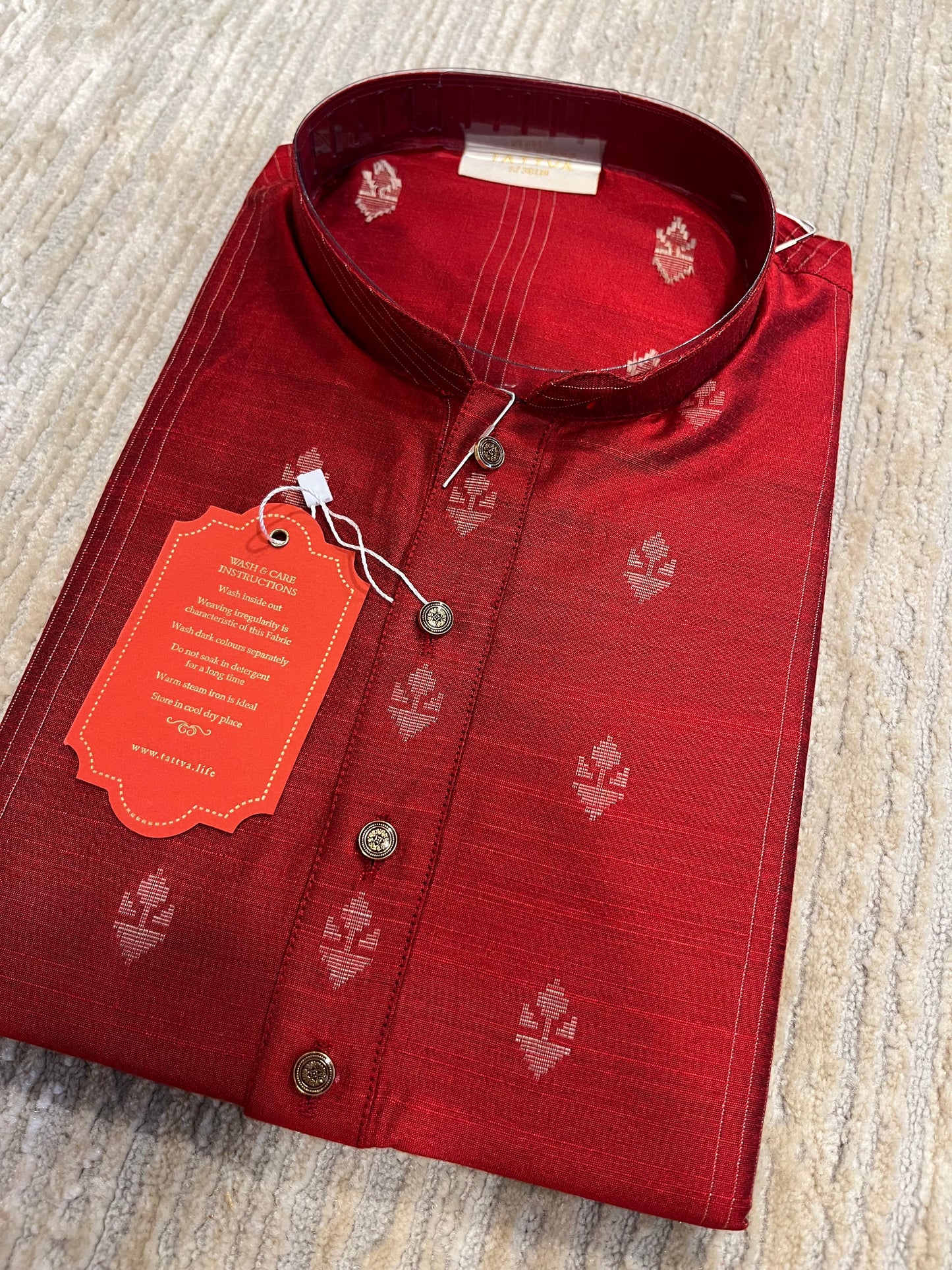 Southloom Semi Silk Short Kurta for Men in Maroon Colour