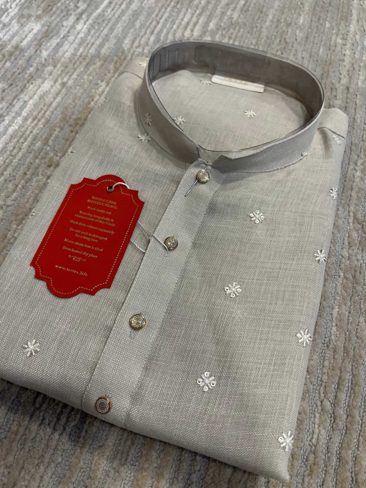 Southloom Semi Silk Short Kurta for Men in Off White Colour
