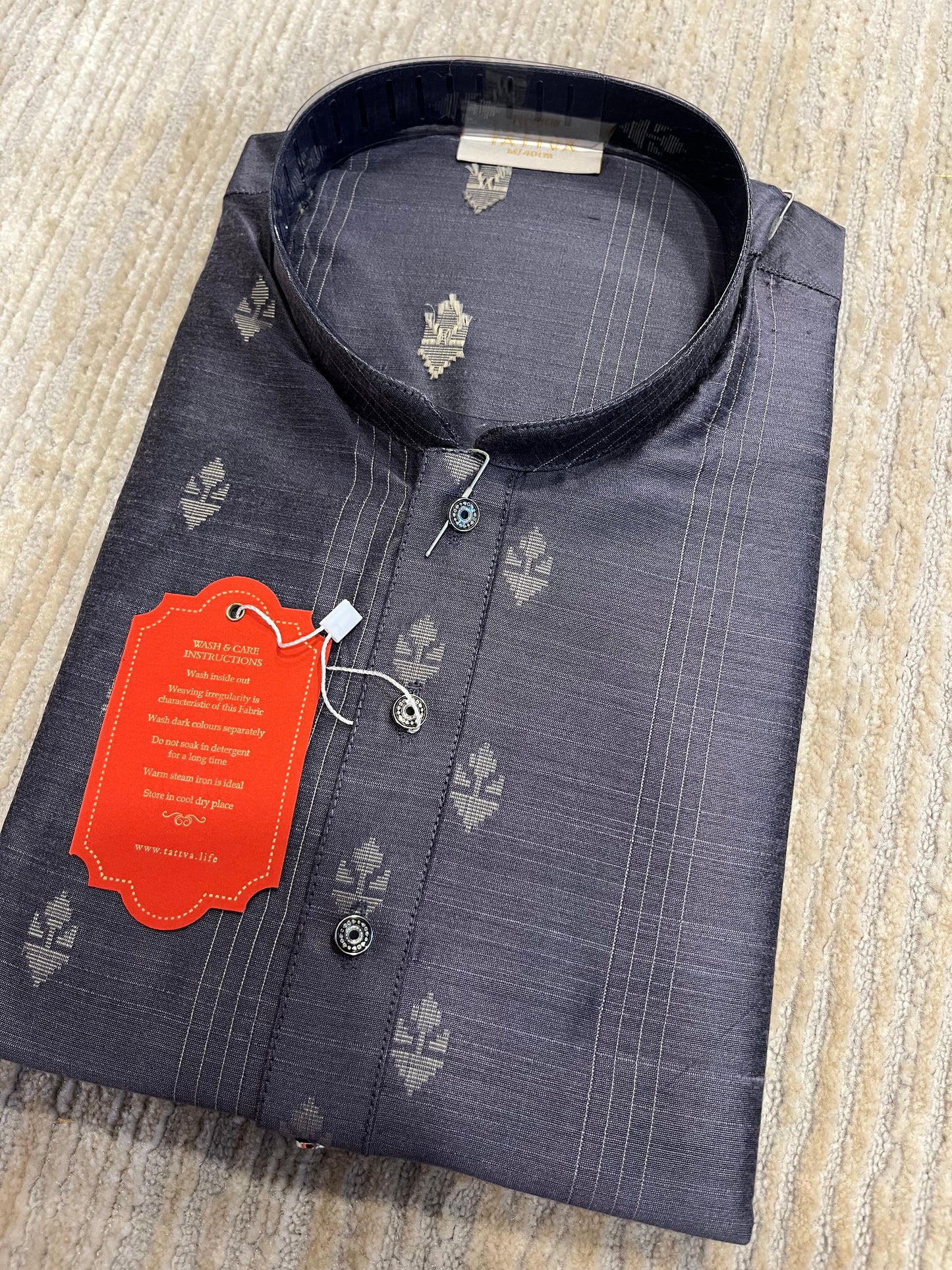 Southloom Semi Silk Short Kurta for Men in Grey Colour