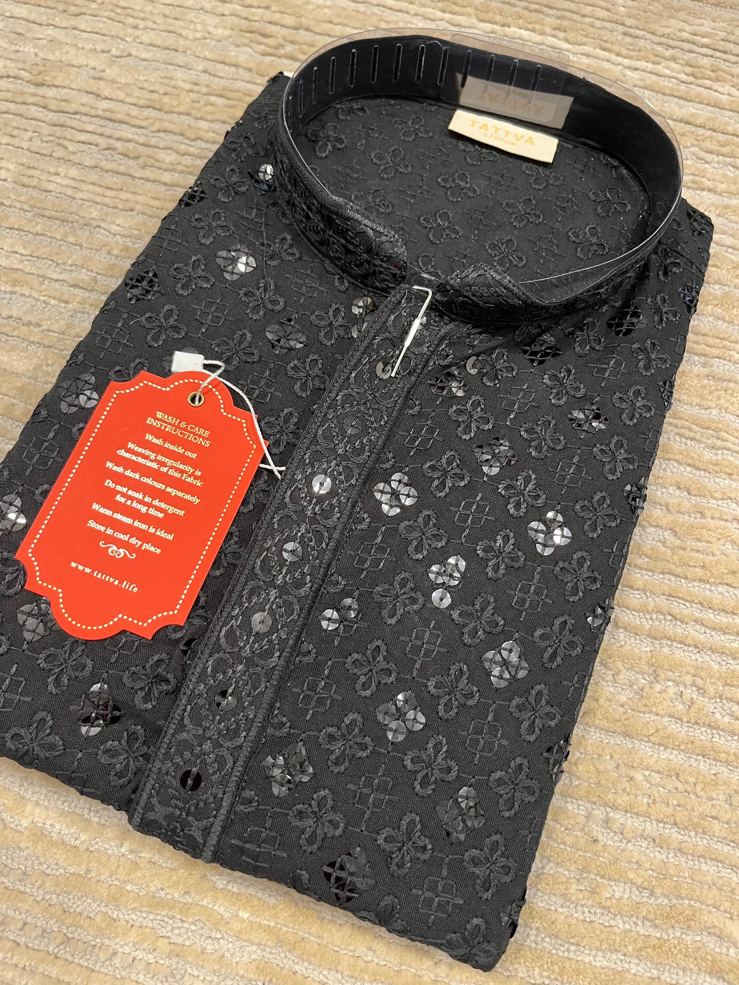 Southloom Chikankari Short Kurta for Men in Black Colour