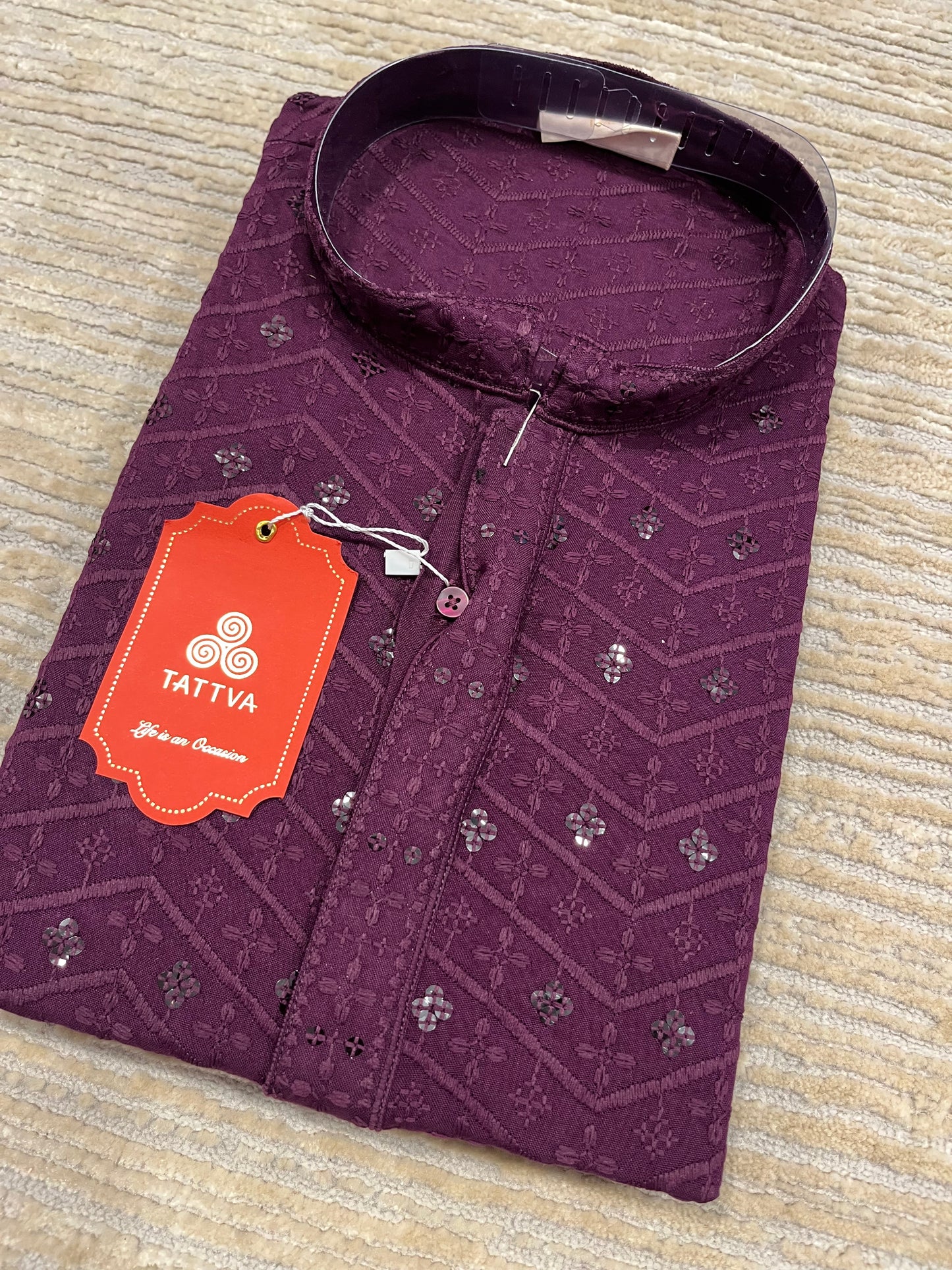 Southloom Chikankari Short Kurta for Men in Purple Colour