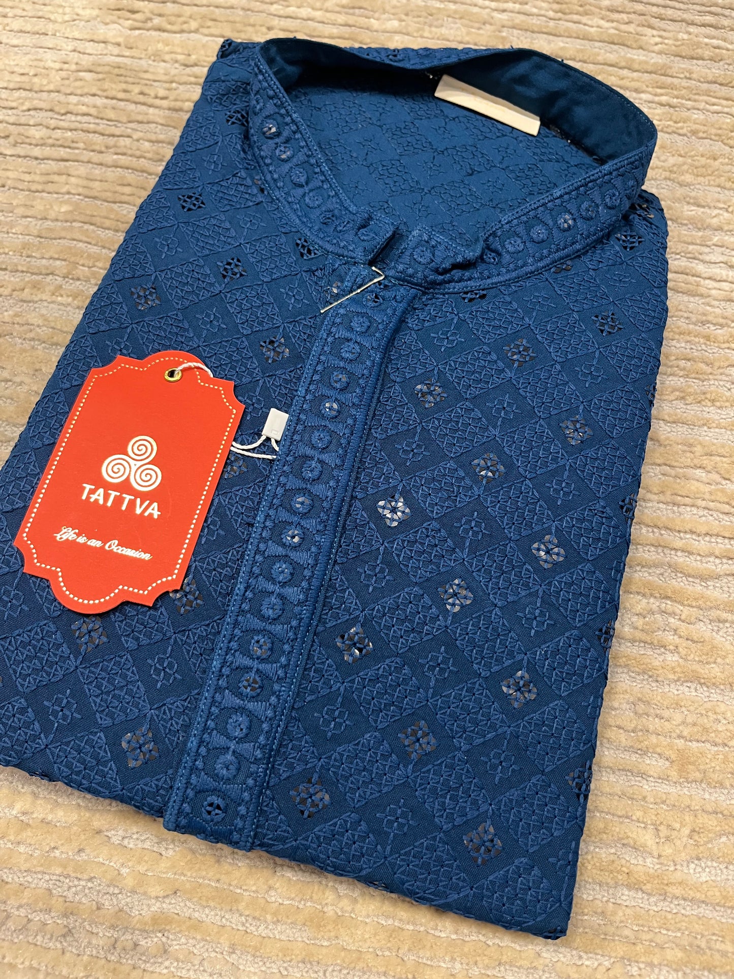 Southloom Chikankari Short Kurta for Men in Blue Colour