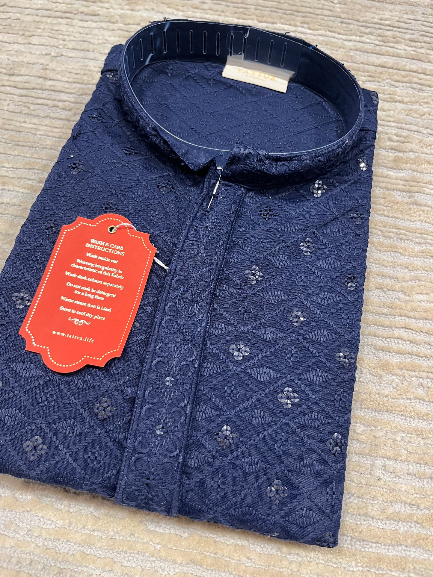 Southloom Chikankari Short Kurta for Men in Navy Blue Colour