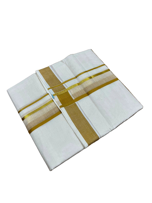 Southloom Pure Cotton Mundu with Yellow & Gold Kasavu Border (South Indian Kerala Dhoti)