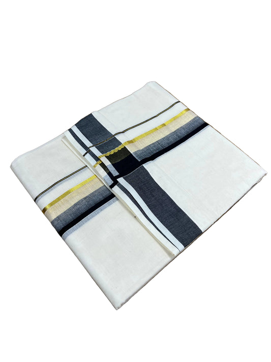 Southloom Pure Cotton Mundu with Black & Gold Kasavu Border (South Indian Kerala Dhoti)
