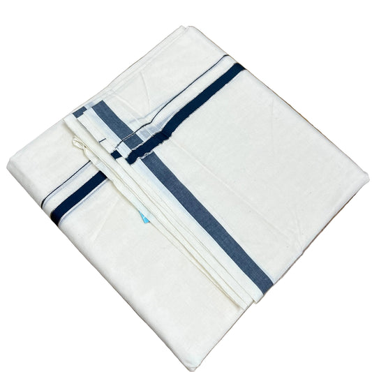 Southloom Pure Cotton Mundu with Silver Line And Blue Border (South Indian Kerala Dhoti)