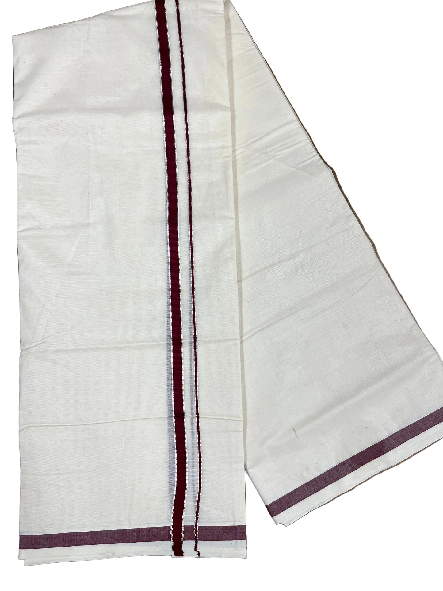 Southloom Pure Cotton Mundu with Silver Line And Maroon Border (South Indian Kerala Dhoti)
