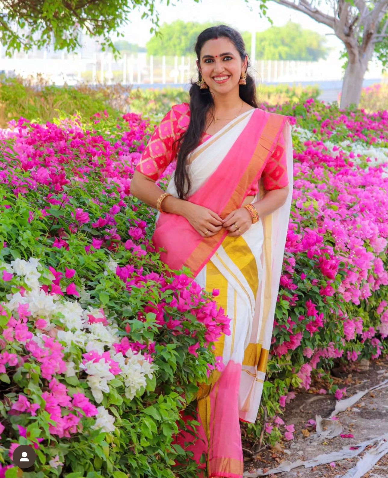 Southloom Tie & Dye - Half & Half Multi Colour Reddish Pink Design Set Mundu (Mundum Neriyathum) with Super Soft Cotton