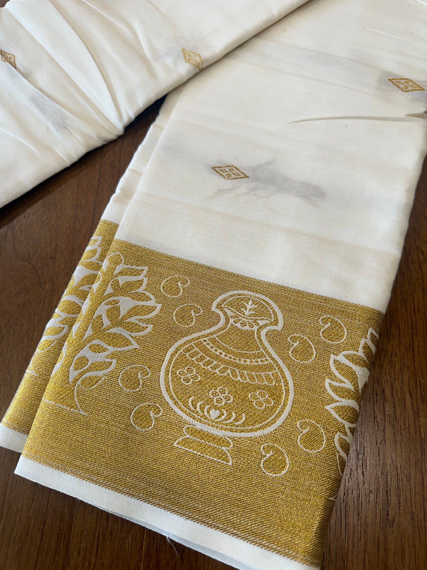 Kerala Plain Cotton Skirt Material with Kasavu Woven Border (4 meters)