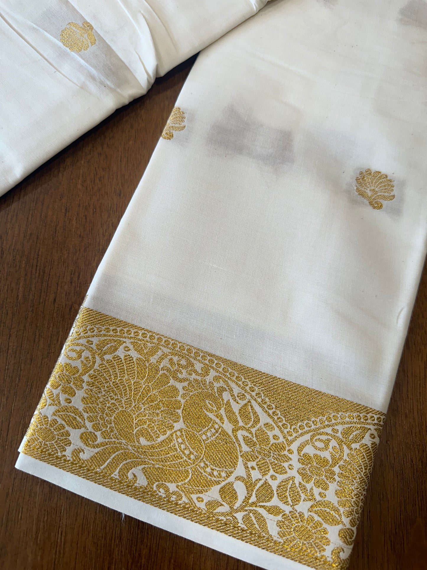 Kerala Cotton Skirt Material with Kasavu Woven Border (4 meters)