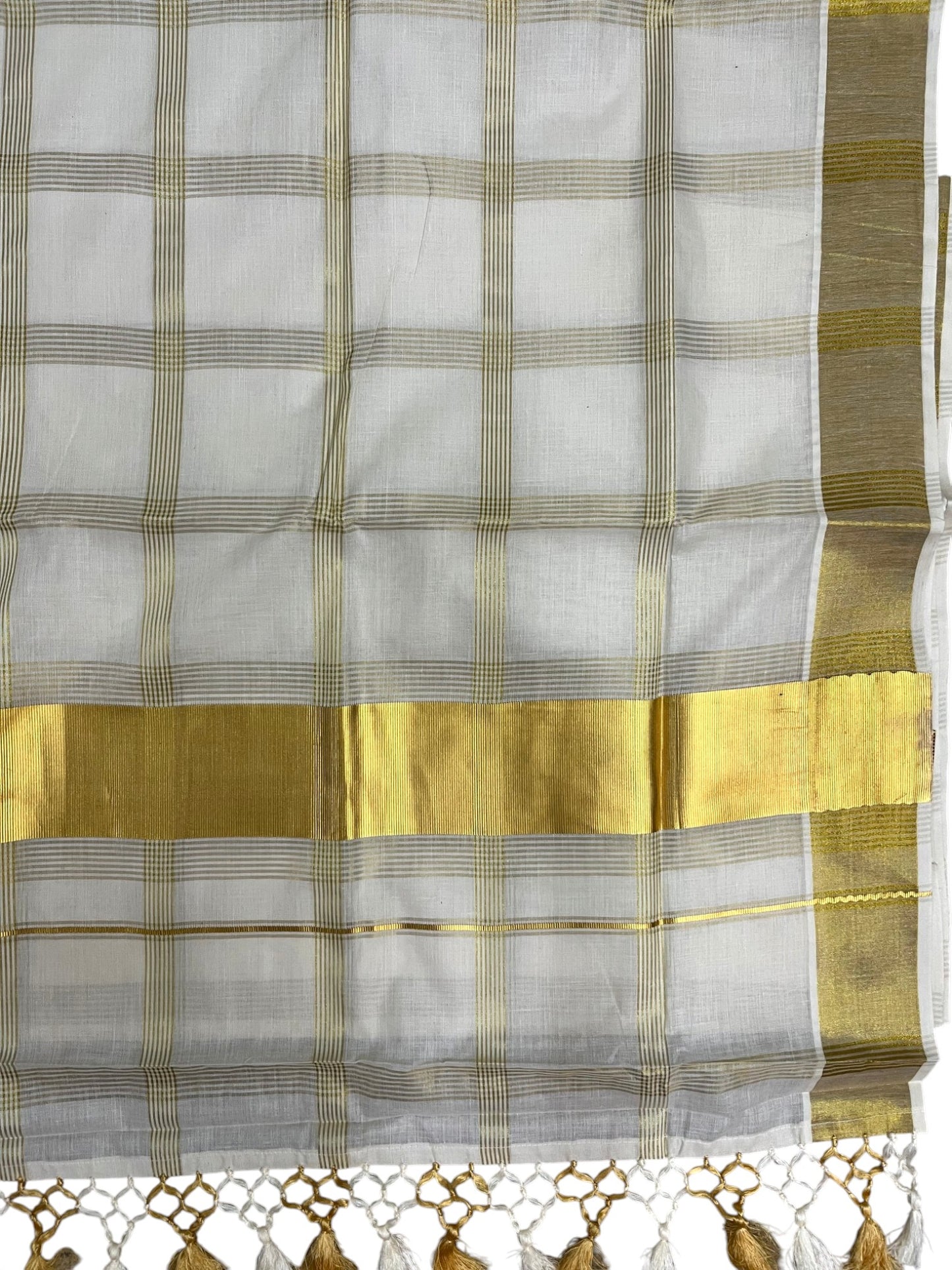Southloom Kerala Cotton Kasavu Saree with Check Design on Body