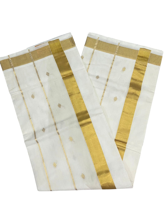 Southloom Super Premium Balaramapuram Handloom Cotton Saree with Gold Butta Design On Body Gold Kasavu Border SL628