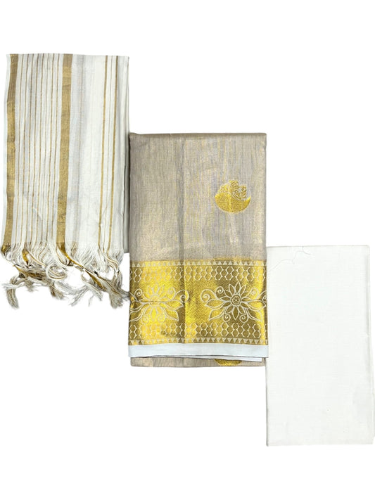 Southloom Kerala Tissue Churidar Salwar Material with Woven Work (include Shawl / Dupatta) SL601