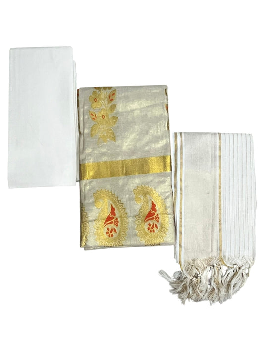 Southloon Tissue Churidar Salwar Suit Unstiched Material with Woven Design in Body &Border (include Lines Shawl / Dupatta) SL601