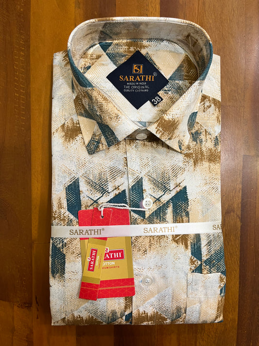 Pure Cotton Brown and Green Printed Shirt SLSHIRT 38 FS