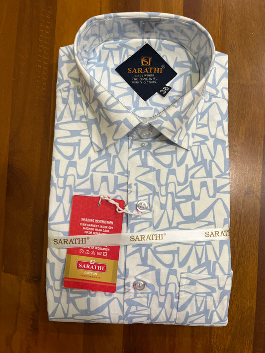 Pure Cotton White and Blue Printed Shirt SLSHIRT 38 FS