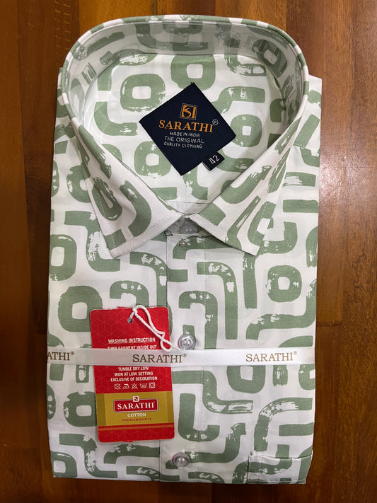 Pure Cotton White with Green Printed Shirt SLSHIRT 42 FS