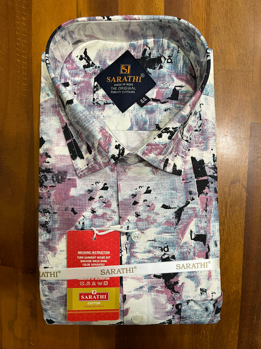 Pure Cotton Multi Colour Pink Printed Shirt SLSHIRT 44 FS