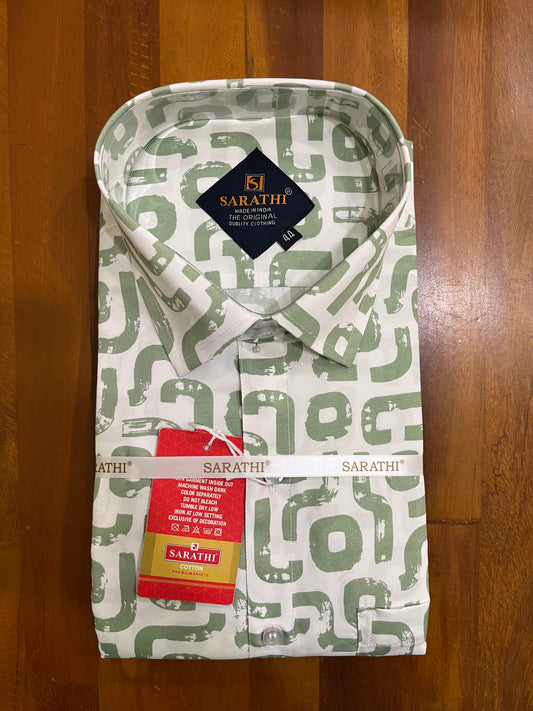 Pure Cotton Off White with Green Printed Shirt SLSHIRT 44 FS