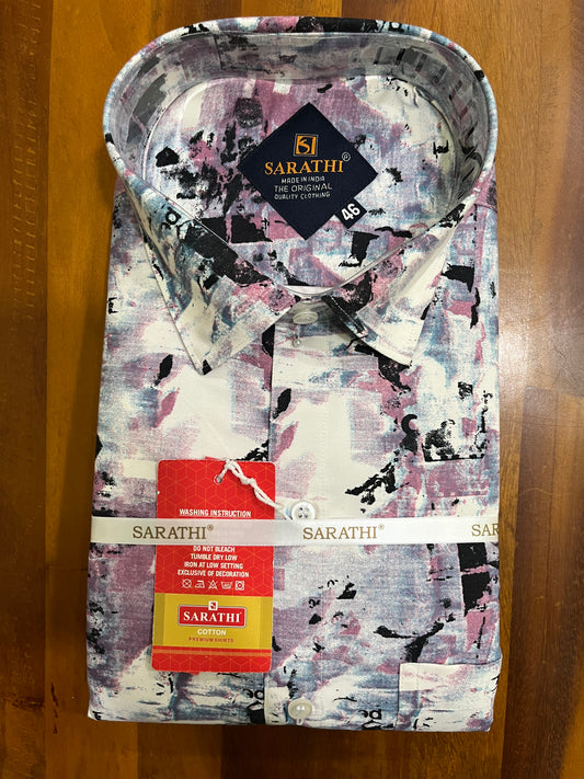 Pure Cotton Multi Colour White Pink Printed Shirt SLSHIRT 46 FS