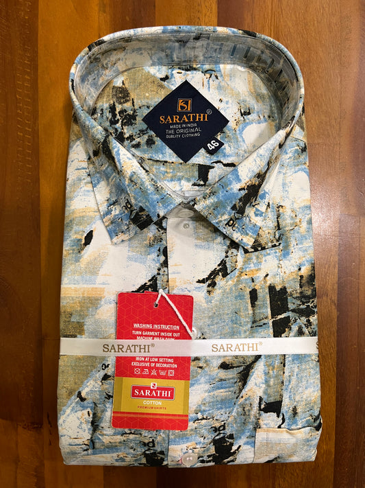 Pure Cotton Multi Colour White Blue Printed Shirt SLSHIRT 46 FS