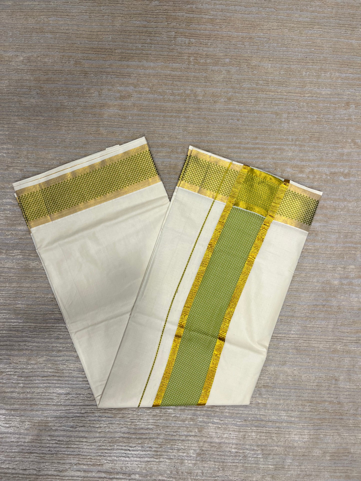 Southloom Kerala Kasavu Cotton Saree with Olive Green Paa Neythu Border