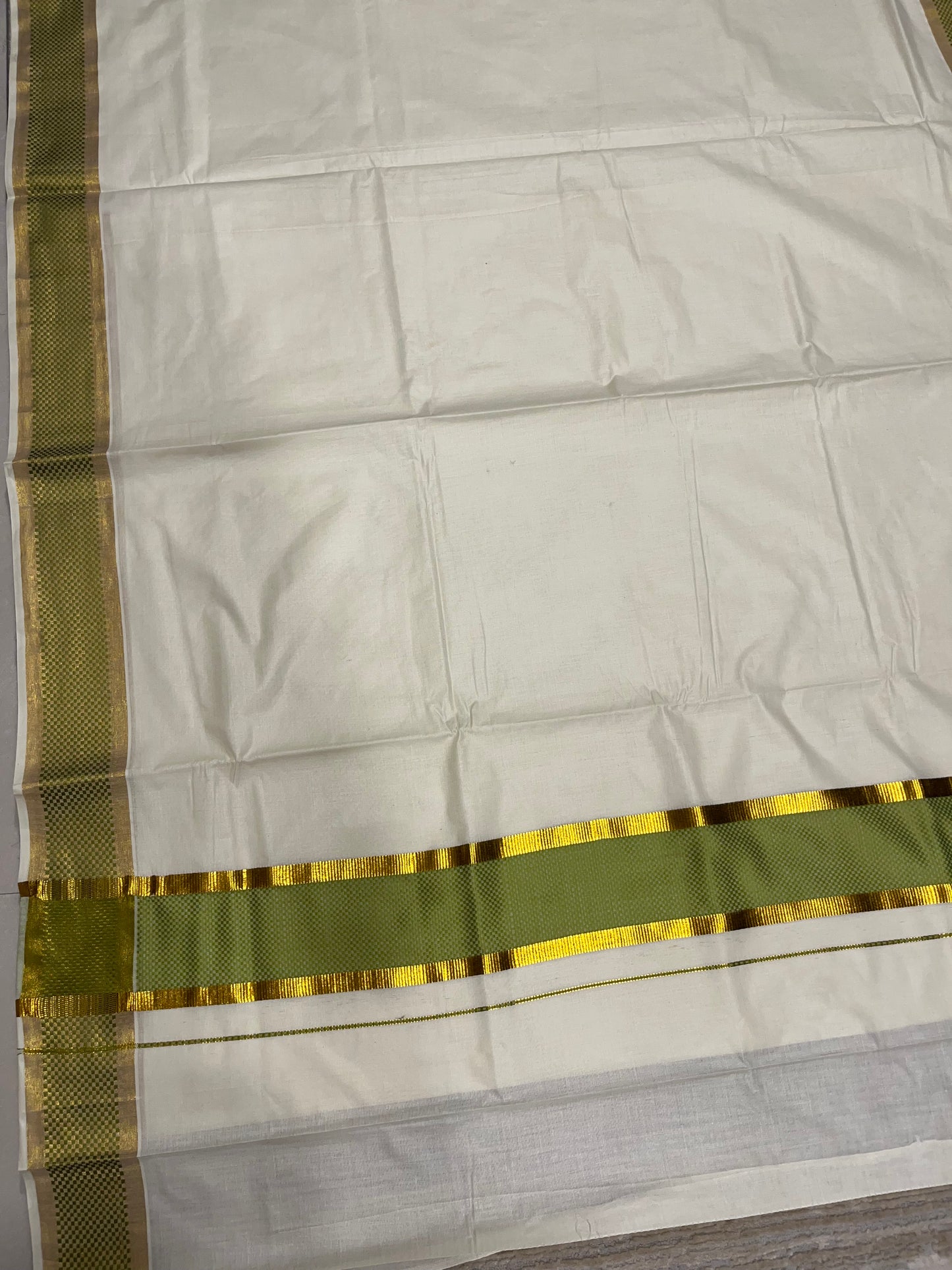 Southloom Kerala Kasavu Cotton Saree with Olive Green Paa Neythu Border